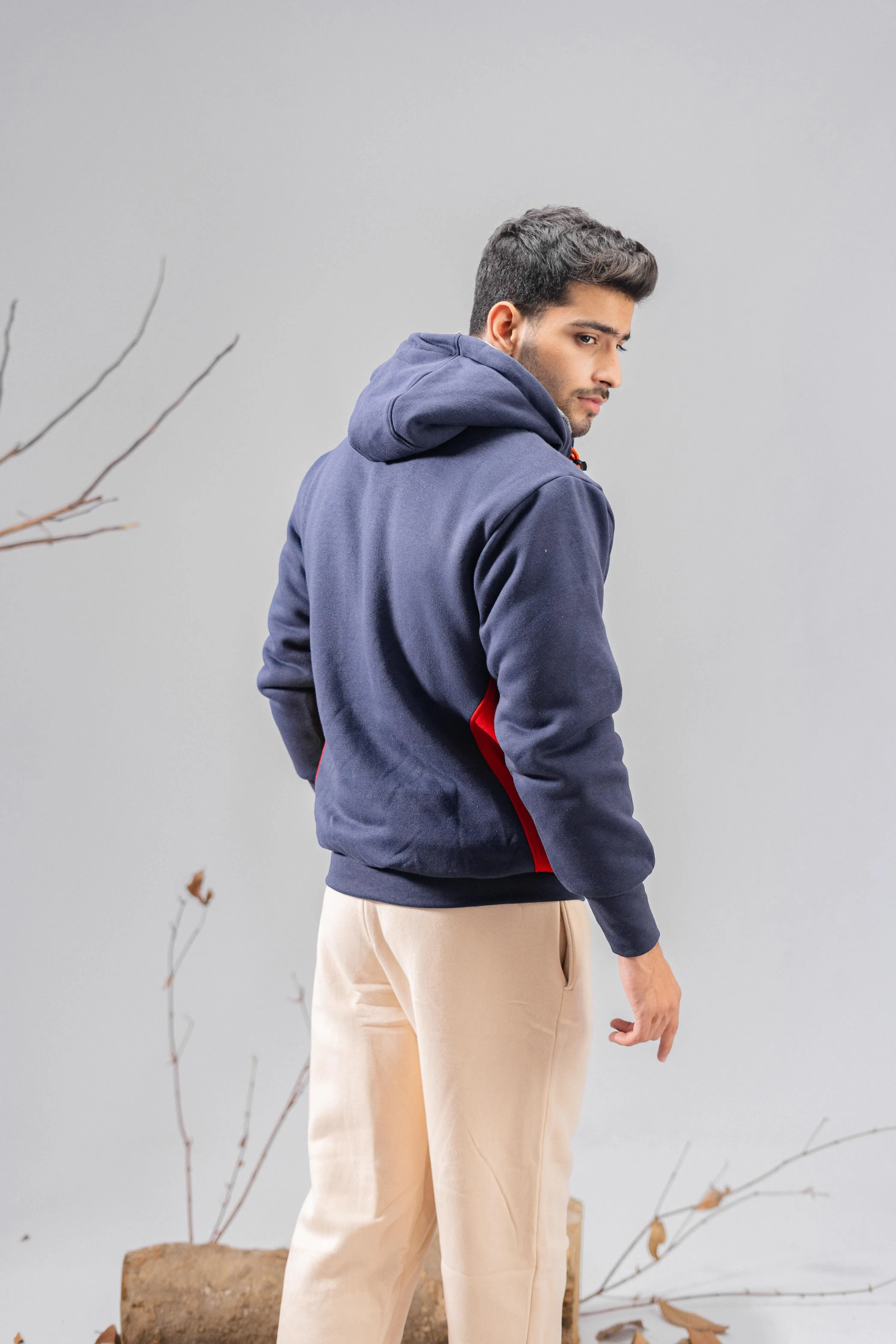 Axinite Unisex AX 96 Contrast Panel Fleece Zipper Hoodie