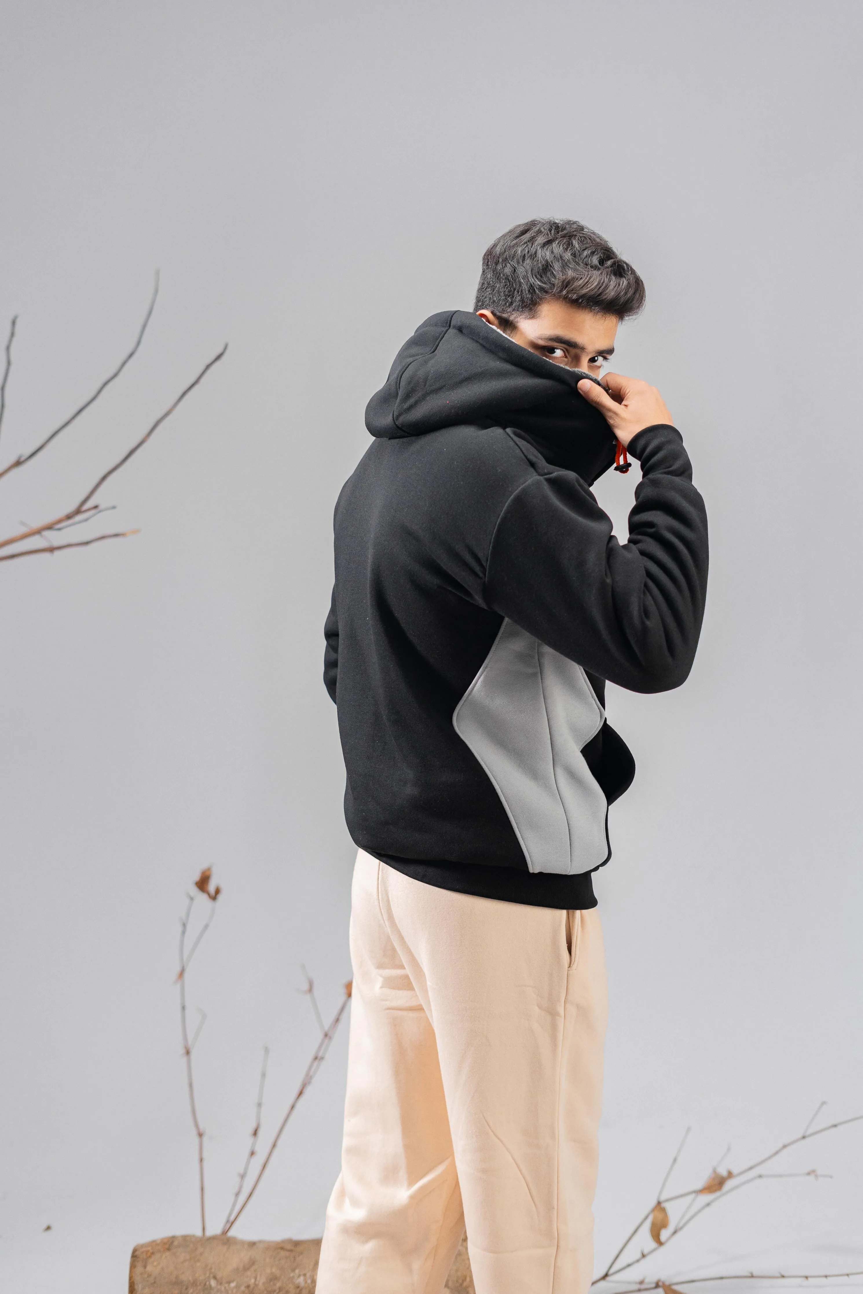 Axinite Unisex AX 96 Contrast Panel Fleece Zipper Hoodie