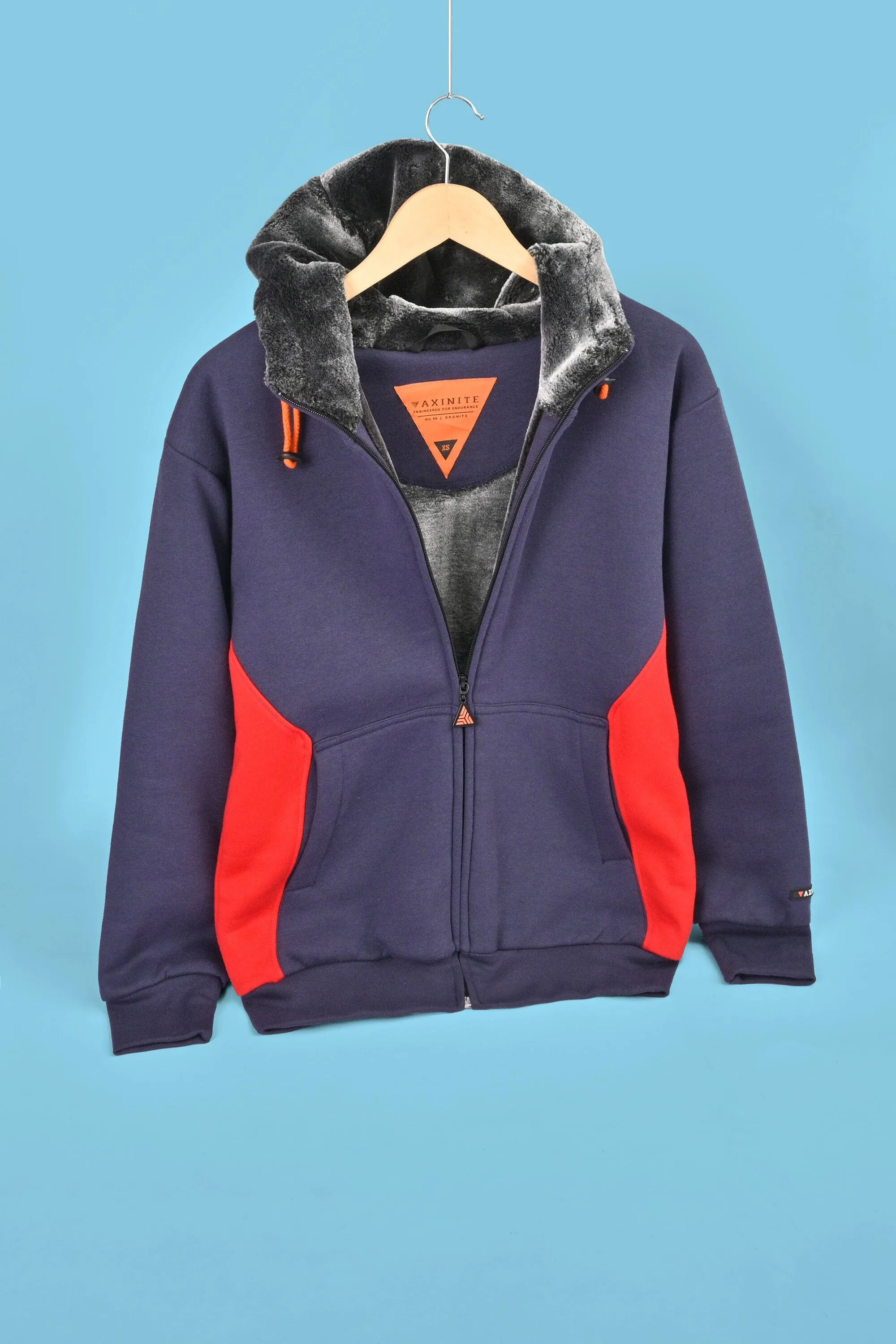 Axinite Unisex AX 96 Contrast Panel Fleece Zipper Hoodie