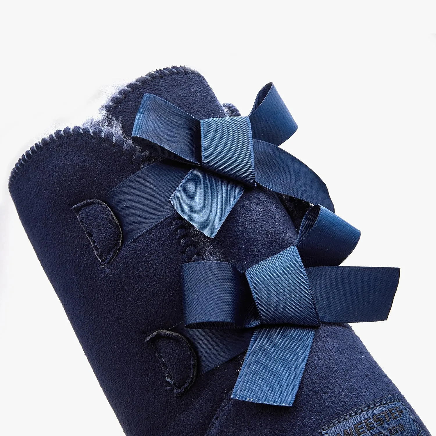 Stylish Back Bow Fur Lined Comfy Black Suede Winter Boots